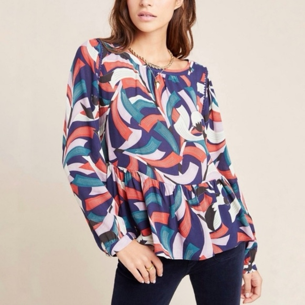 Maeve by Anthropologie Printed Cheyenne Peplum Blouse. Size M